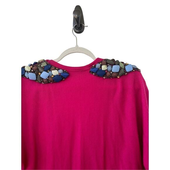 Tibi Beaded Shoulder Knitted Cashmere Cardigan Fuchsia Pink Women's Size Large - Picture 4 of 8